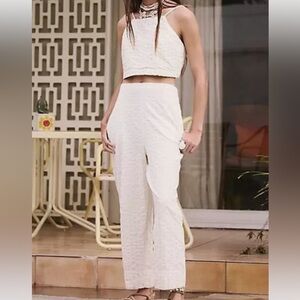 Free People Medium Set Tulip Set Ivory Backless Cami Barrel Leg 100% Cotton